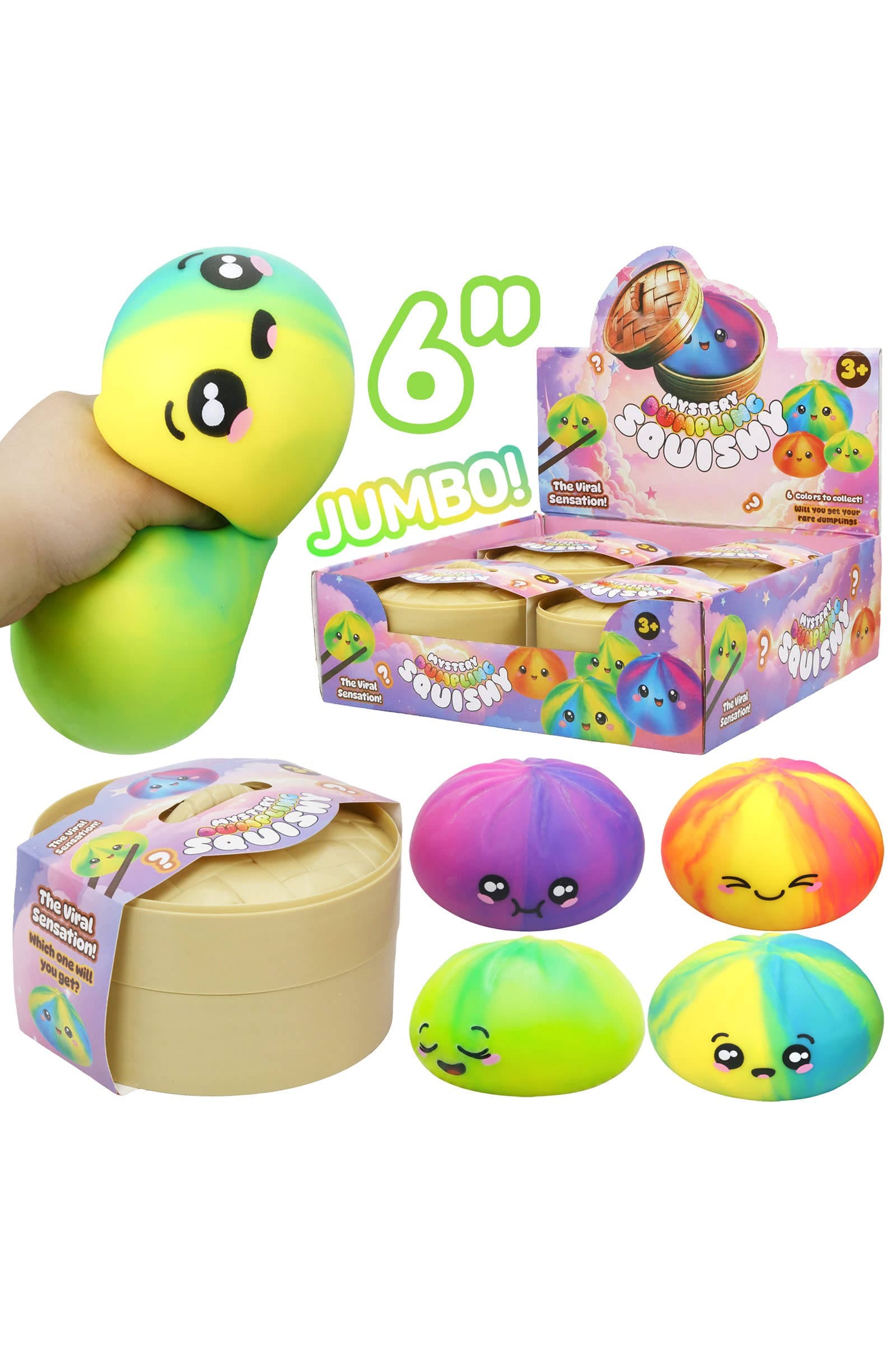 Cap Zone JUMBO Ombre Dumpling Bun Soft Slime Filled Squishy - 6 Inch ONE SIZE / ASSORTED Kawaii Gifts