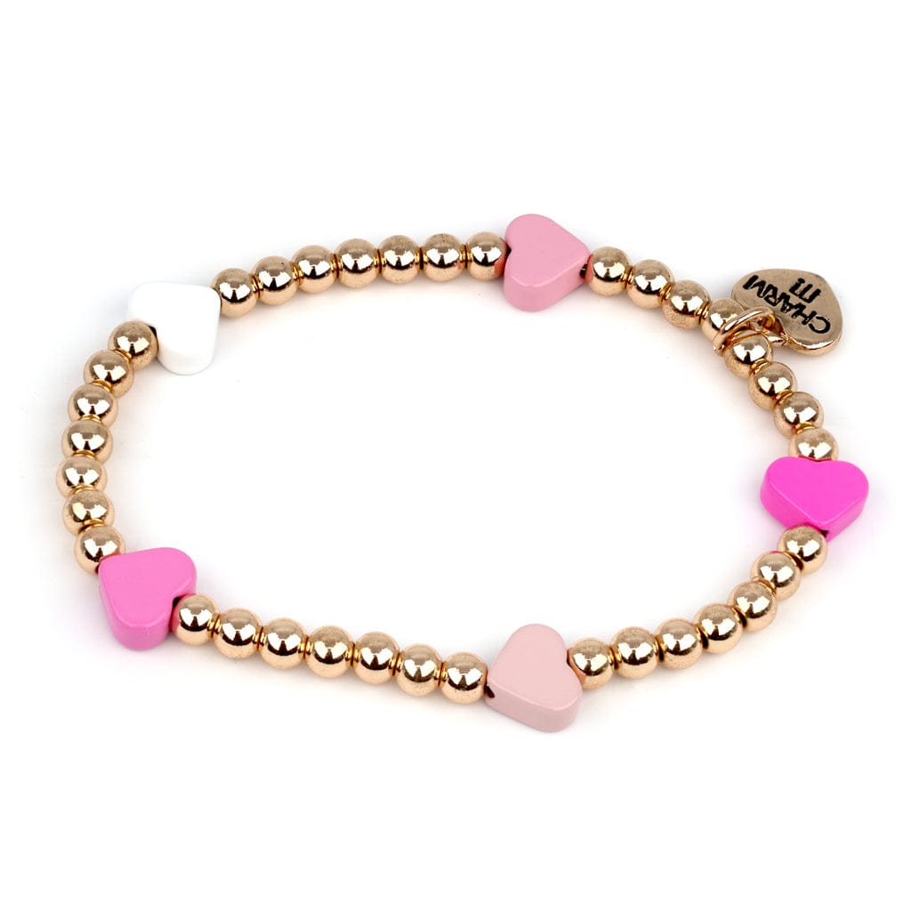 Charm It Gold Bead Pink Heart Stretch Bracelet Kawaii Gifts
