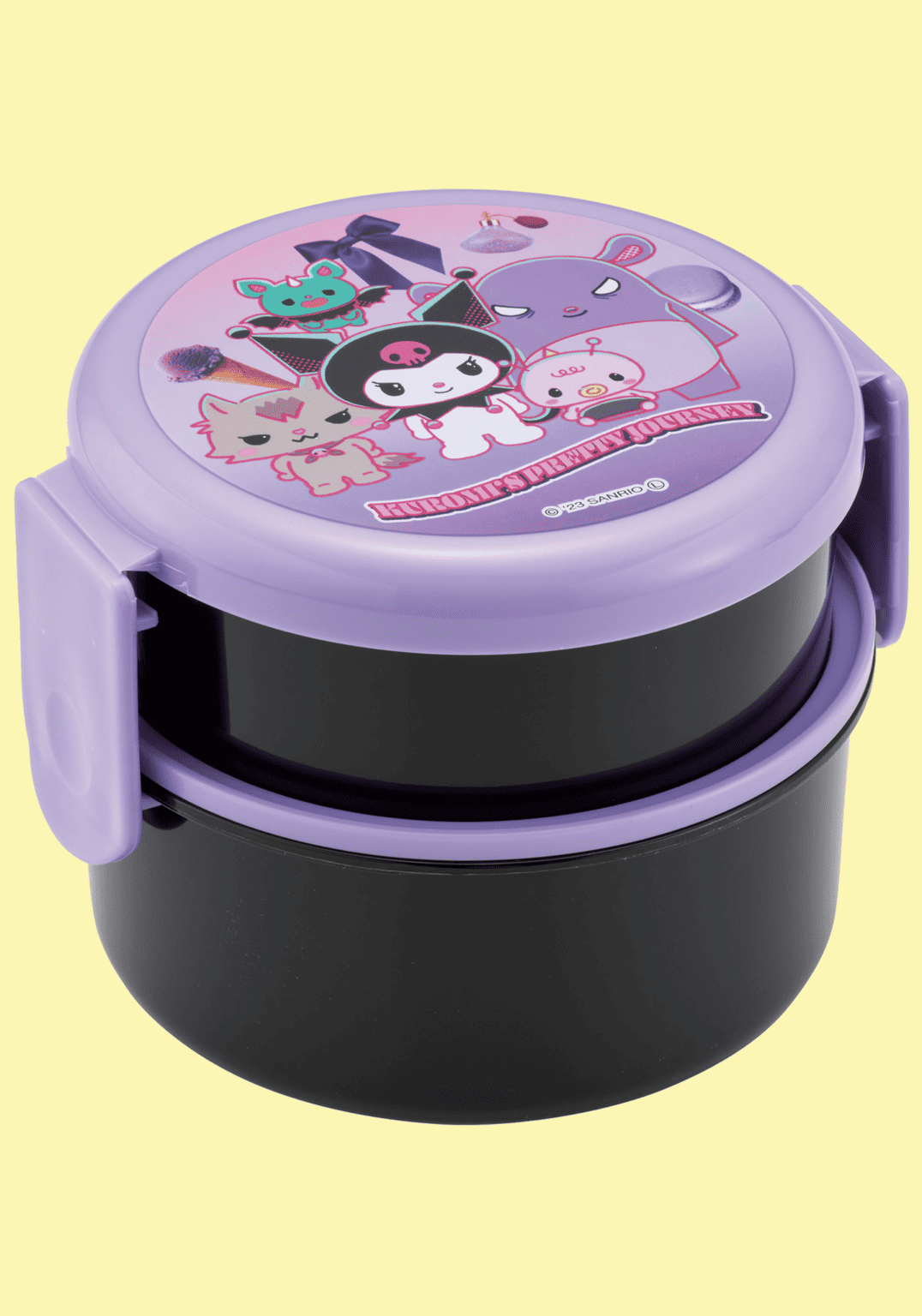 Clever Idiots Kuromi 2-Layered Round Bento Lunch Box with Fork Kuromi's Pretty Journey Kawaii Gifts 4973307649950
