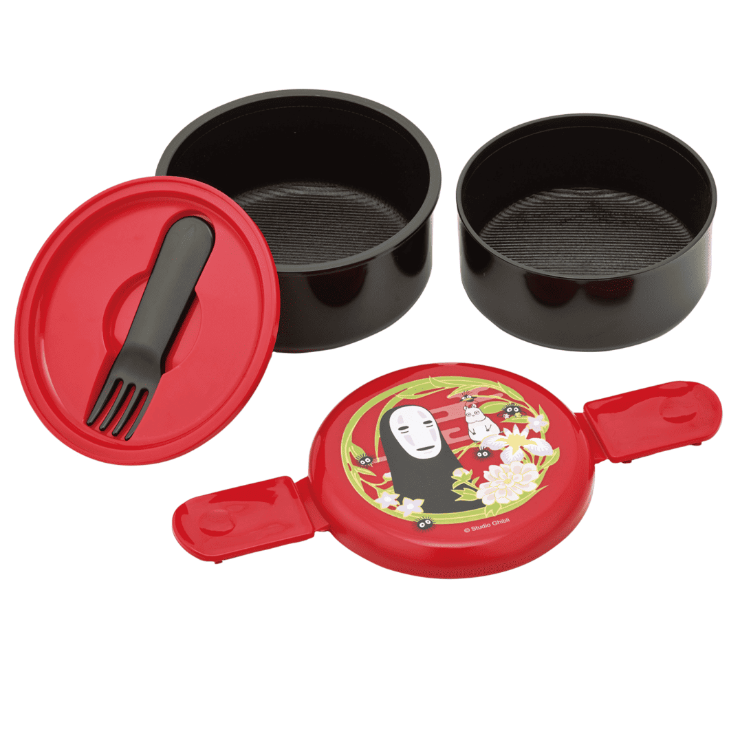 Clever Idiots Spirited Away Dark Red 2-Layered Round Bento Lunch Box with Fork Kawaii Gifts 4973307645174