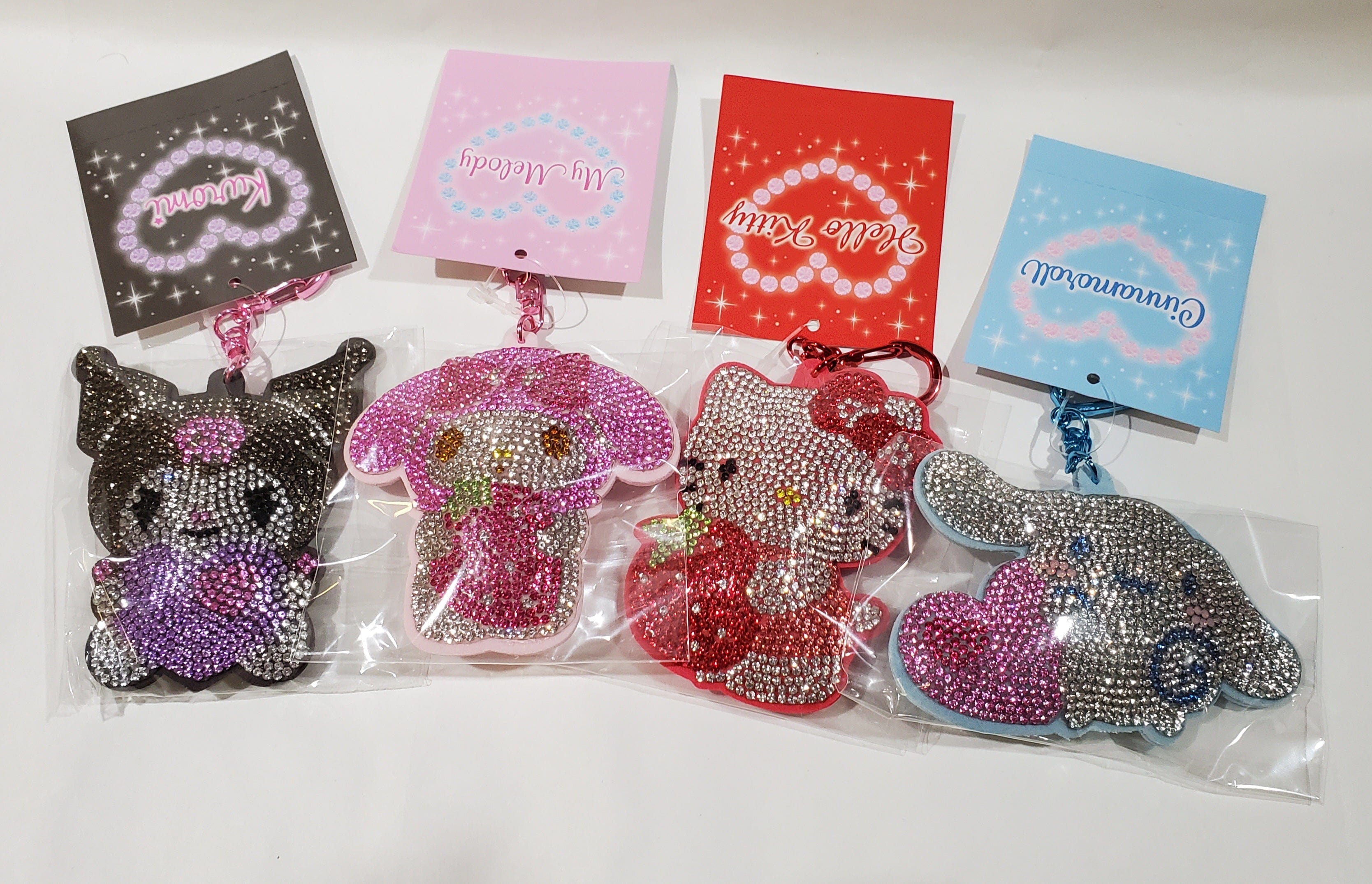 Enesco Sparkly Rhinestone Sanrio Keychains: Hello Kitty, My Melody, Cinnamoroll, Kuromi Kawaii Gifts