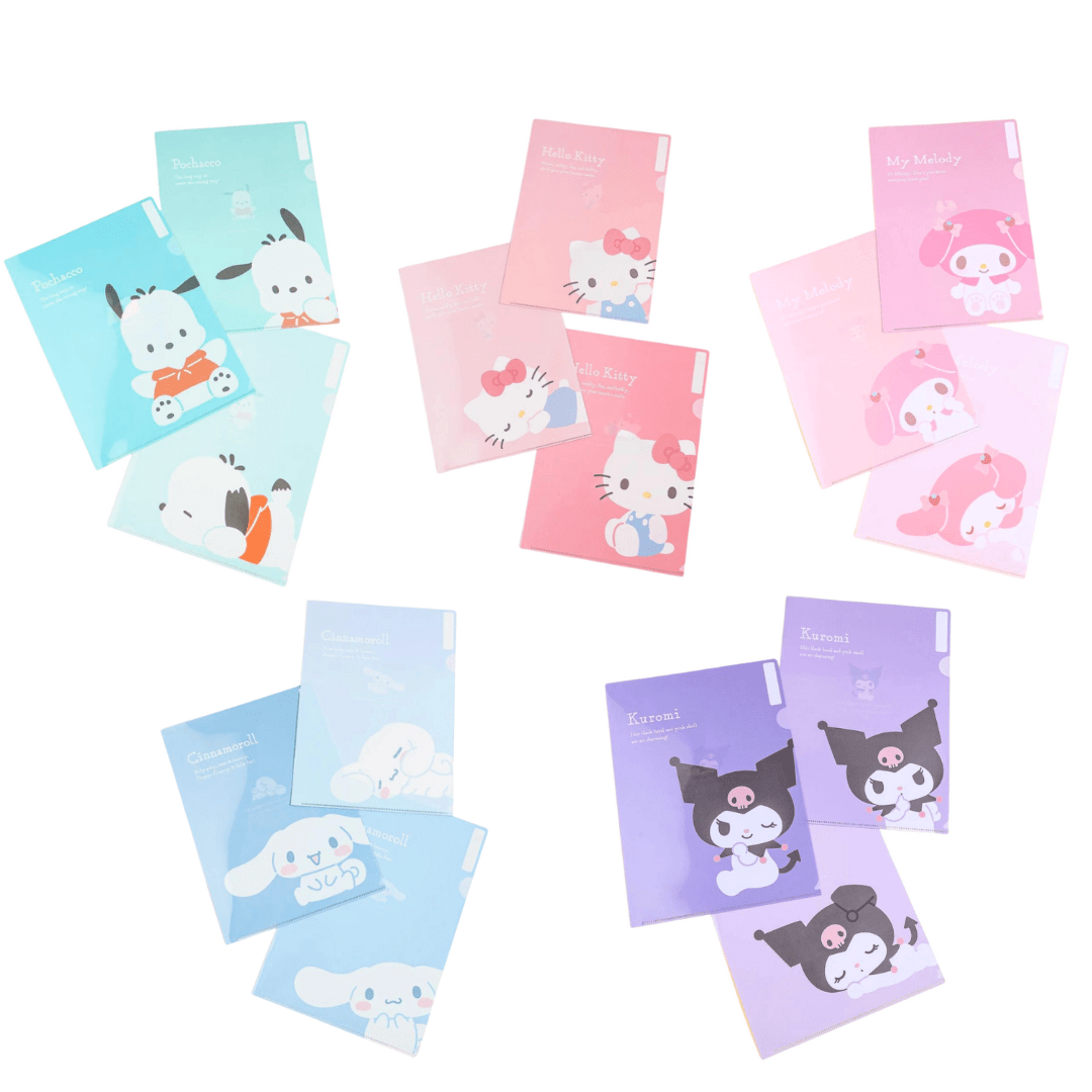 Enesco Sanrio A4 Plastic File Folders 3-Piece Sets: Pochacco, Hello Kitty, My Melody, Cinnamoroll, Kuromi Kawaii Gifts