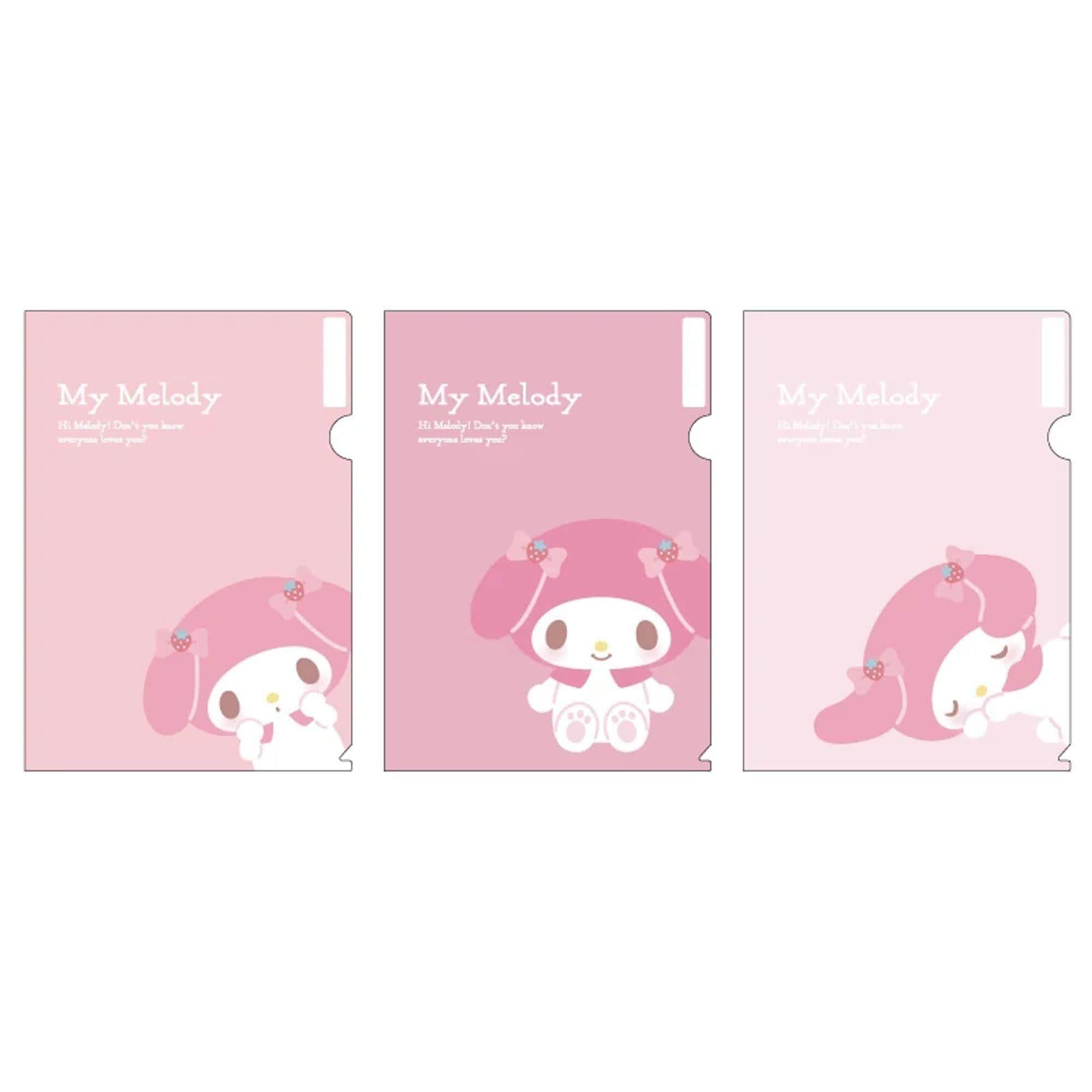 Enesco Sanrio A4 Plastic File Folders 3-Piece Sets: Pochacco, Hello Kitty, My Melody, Cinnamoroll, Kuromi My Melody Kawaii Gifts 4550337989937