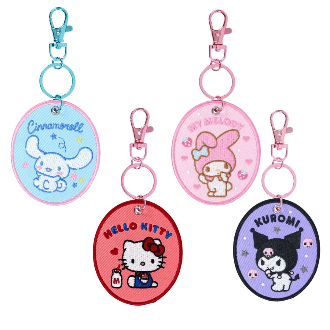 Enesco Sanrio Embroidered Emblem Keychains: Hello Kitty, Cinnamoroll, My Melody & Kuromi Kawaii Gifts