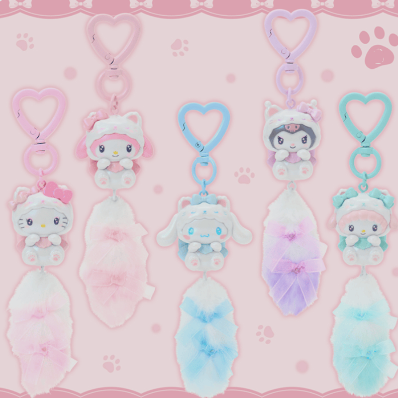 Enesco Sanrio Milky Kitten Furry Tail All Stars Charm Key Rings (KT, MM, KU, MP, CN) Kawaii Gifts