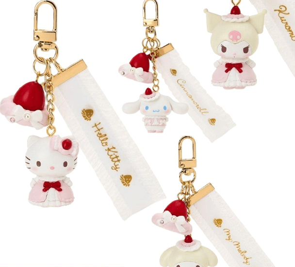 Enesco Sanrio Whip Cream Strawberry Cake Charm Key Rings (HK, MM, CN, KU) Kawaii Gifts