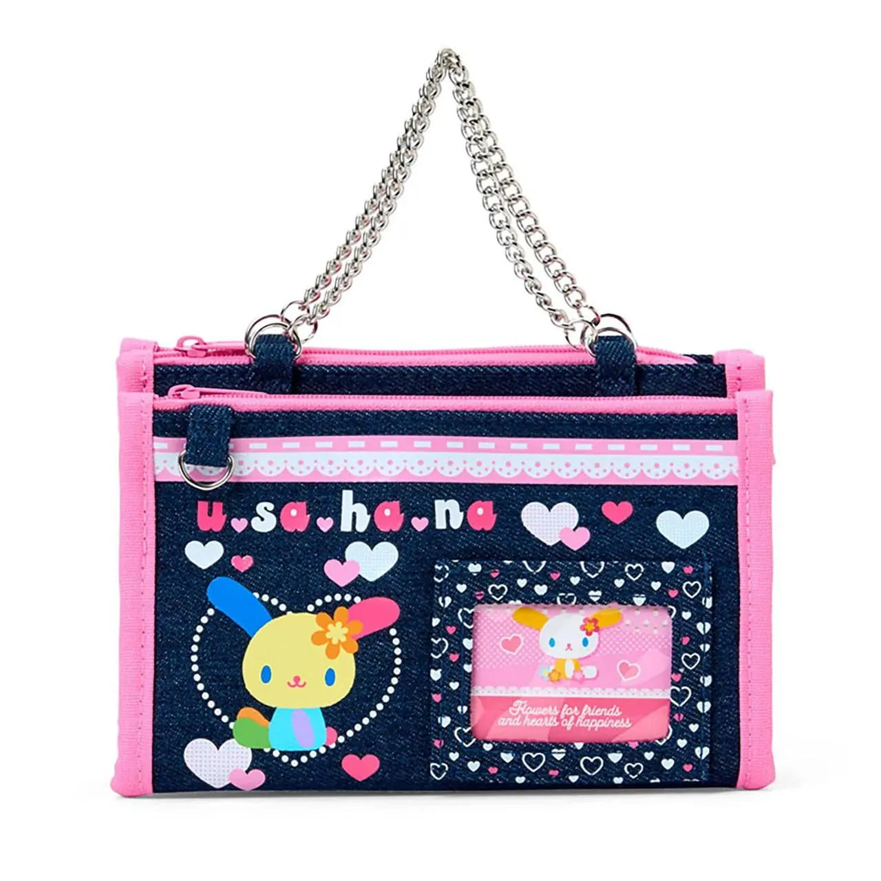 Enesco Sanrio Usahana Heisei Girl 8" Denim Pouch with Handle & Mirror Kawaii Gifts 4550624796354