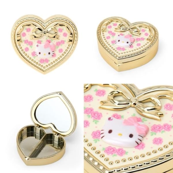 Enesco Sanrio All Stars Heart-Shaped Compact Mirror Accessory Case (HK, MM, CN, KU) Kawaii Gifts