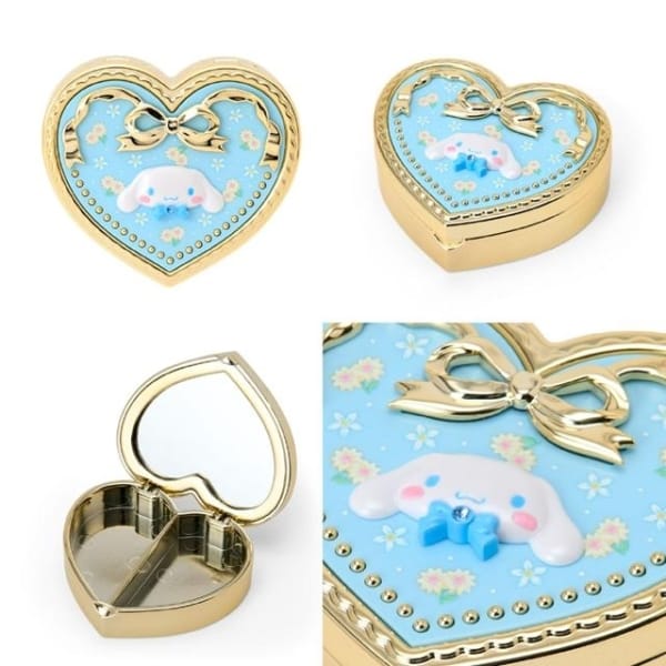 Enesco Sanrio All Stars Heart-Shaped Compact Mirror Accessory Case (HK, MM, CN, KU) Cinnamoroll Kawaii Gifts 4550624326766