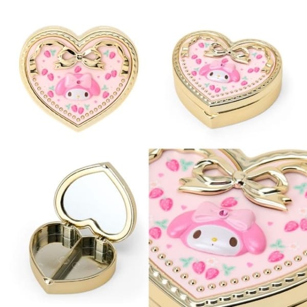 Enesco Sanrio All Stars Heart-Shaped Compact Mirror Accessory Case (HK, MM, CN, KU) My Melody Kawaii Gifts 4550624326759