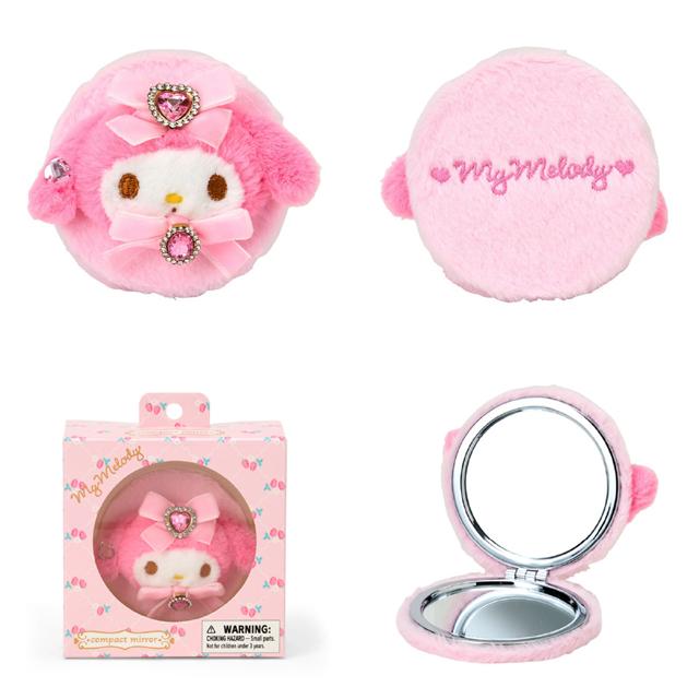 Enesco Sanrio Furry Compact Mirrors with Jewels (HK, MM, CN, KU) My Melody Kawaii Gifts 4550624326582