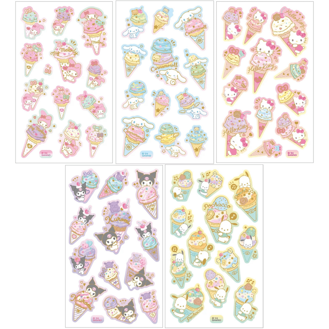 Enesco Sanrio Ice Cream Stickers: Hello Kitty, My Melody, Cinnamoroll, Kuromi, Pochacco Kawaii Gifts