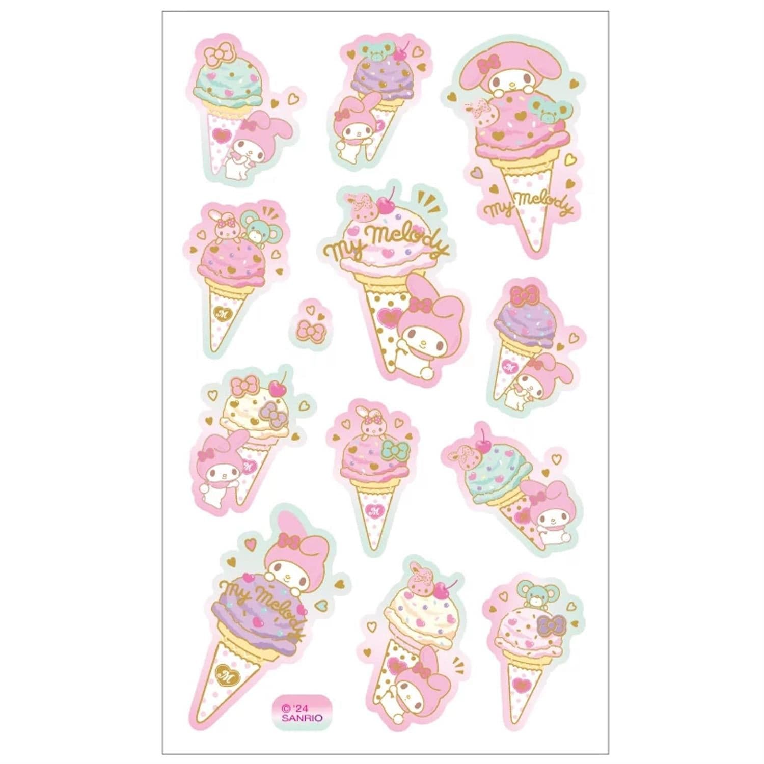 Enesco Sanrio Ice Cream Stickers: Hello Kitty, My Melody, Cinnamoroll, Kuromi, Pochacco My Melody Kawaii Gifts 4550337326619