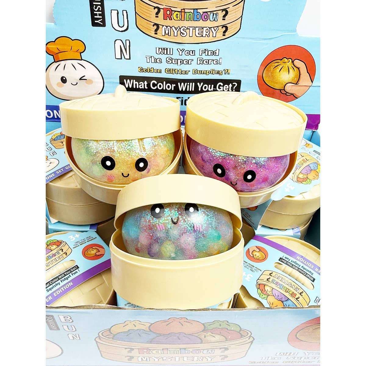 Funteze Cute Iridescent Bead Dumpling Squishy with Steamer ASSORTED COLOR / ONE SIZE(12) Kawaii Gifts 792026030436