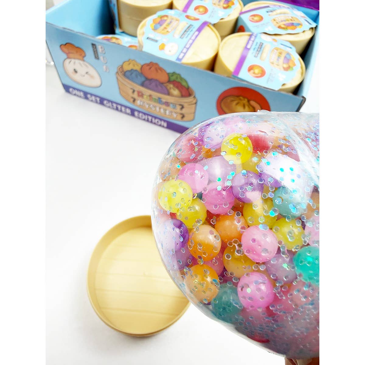 Funteze Cute Iridescent Bead Dumpling Squishy with Steamer ASSORTED COLOR / ONE SIZE(12) Kawaii Gifts 792026030436