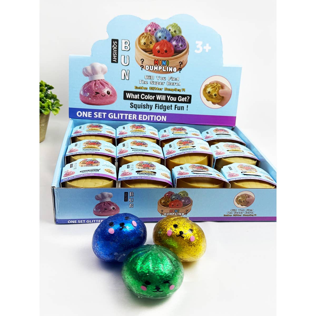 Funteze Glitter Mini Dumpling Squishy with Steamer ASSORTED COLOR / ONE SIZE(12) Kawaii Gifts 724065977380