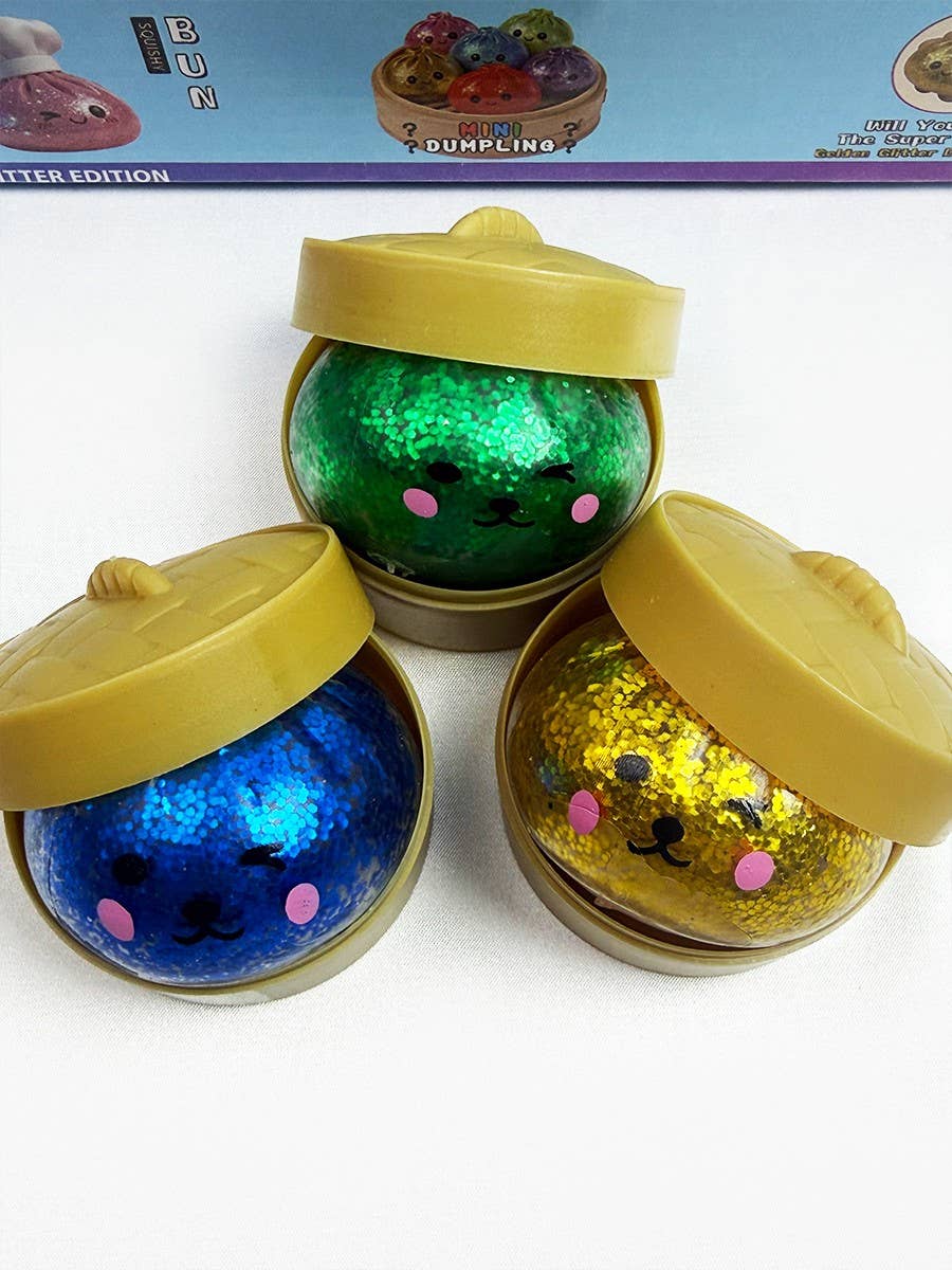 Funteze Mini Glittered Dumpling Squishy with Steamer Kawaii Gifts