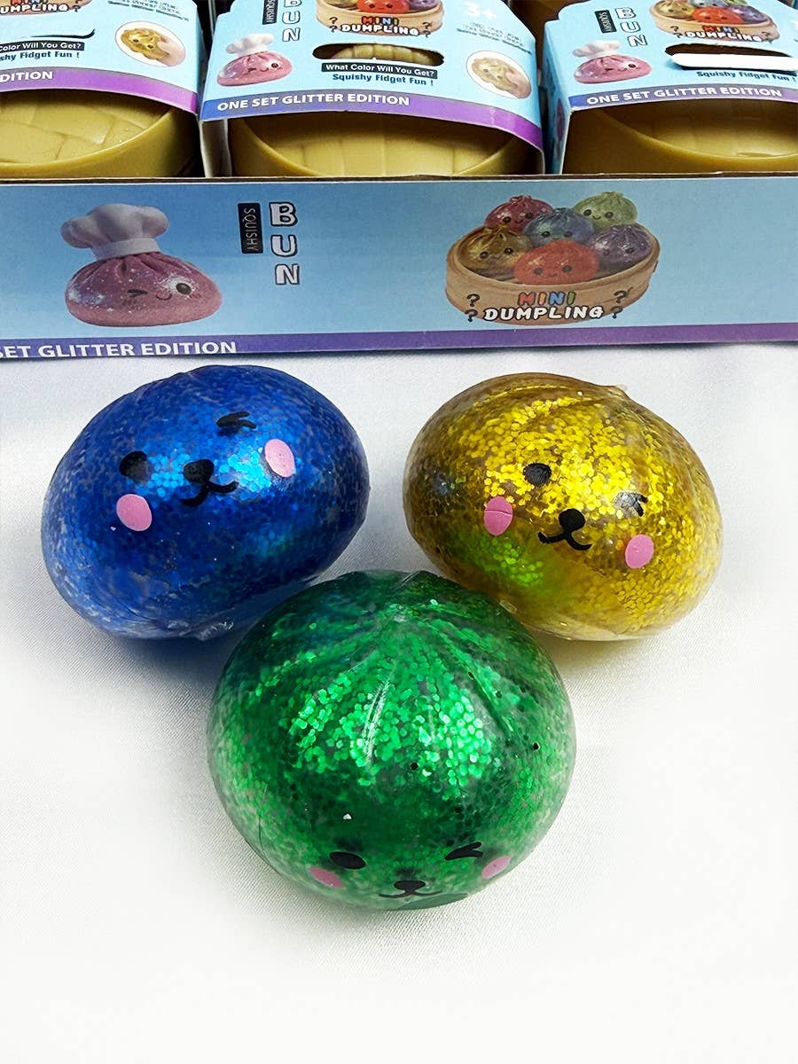 Funteze Mini Glittered Dumpling Squishy with Steamer Kawaii Gifts