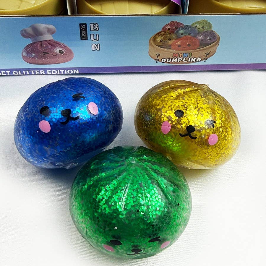 Funteze Mini Glittered Dumpling Squishy with Steamer Kawaii Gifts