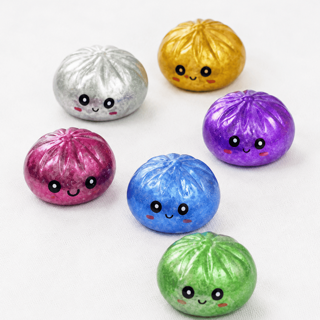 Funteze Mini Glittered Dumpling Squishy with Steamer Kawaii Gifts
