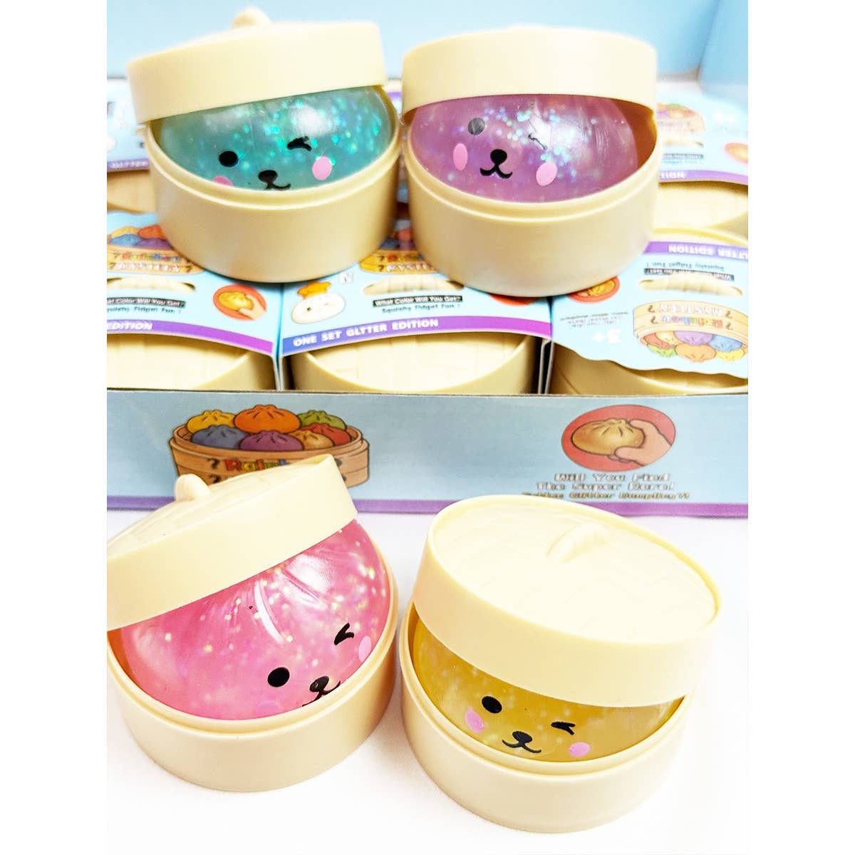 Funteze Pastel Glitter Mini Dumpling Squishy with Steamer ASSORTED COLOR / ONE SIZE(12) Kawaii Gifts 792026030405