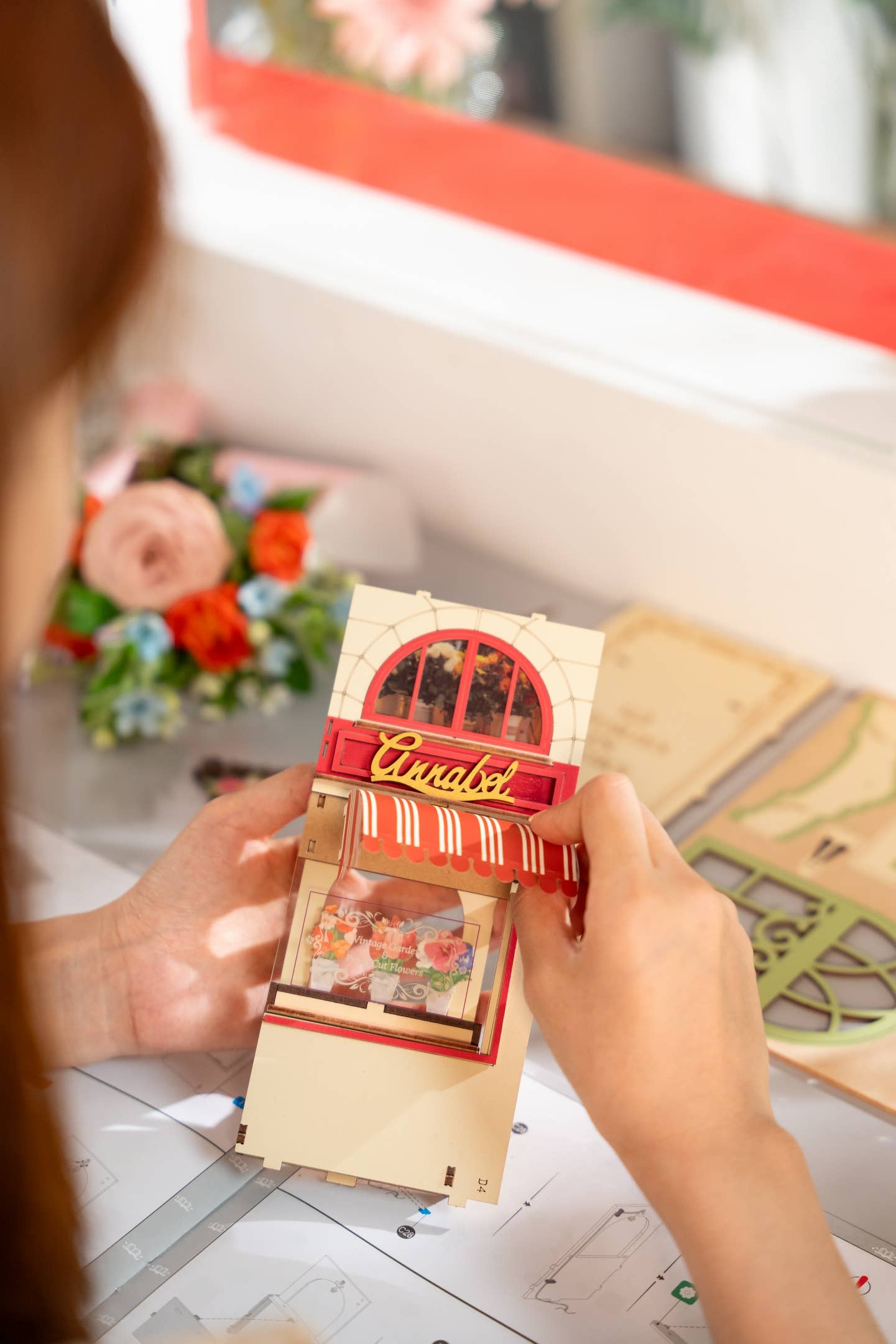 Hands Craft DIY Book Nook Kit: Floral Corner with Dust Cover Kawaii Gifts