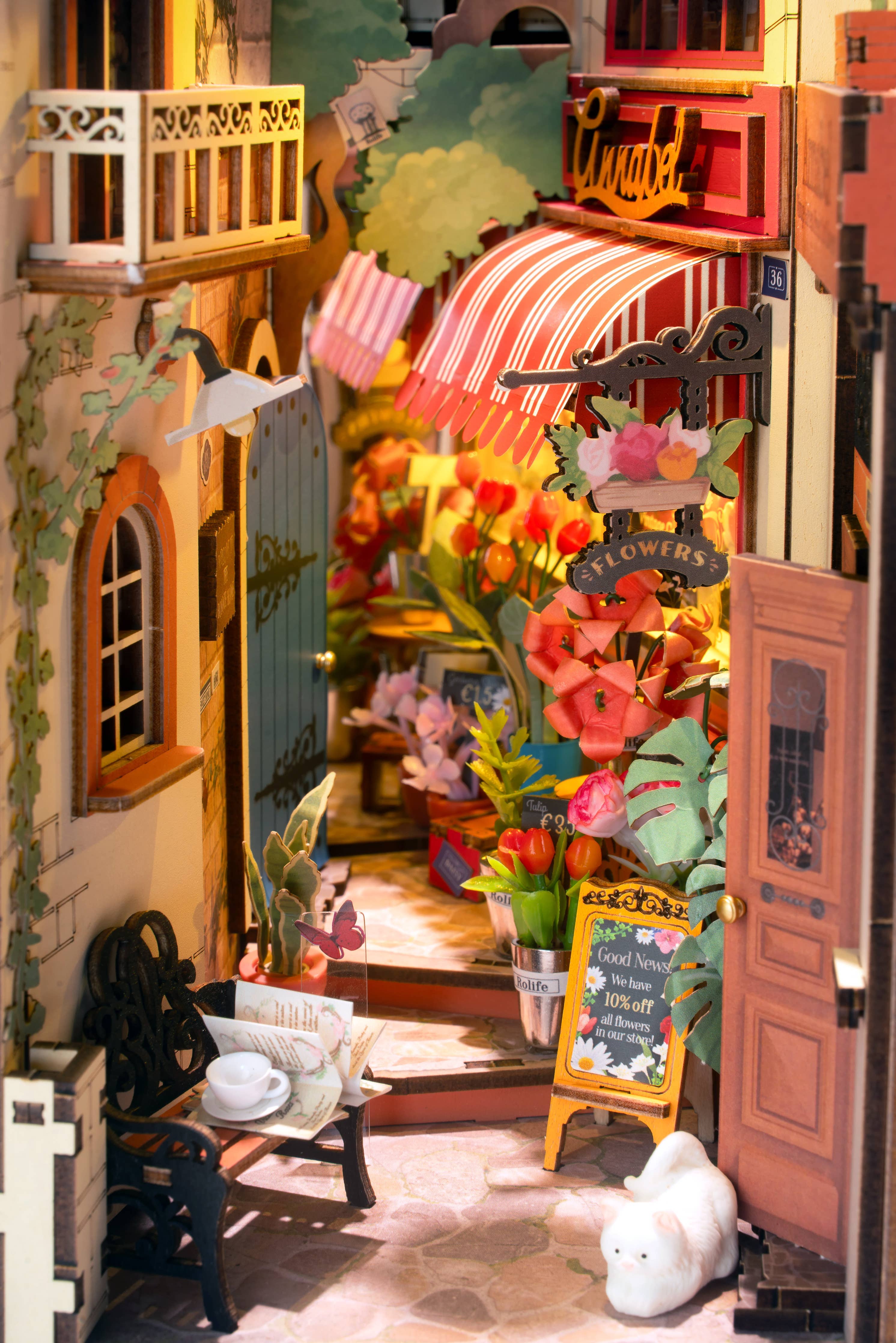 Hands Craft DIY Book Nook Kit: Floral Corner with Dust Cover Kawaii Gifts