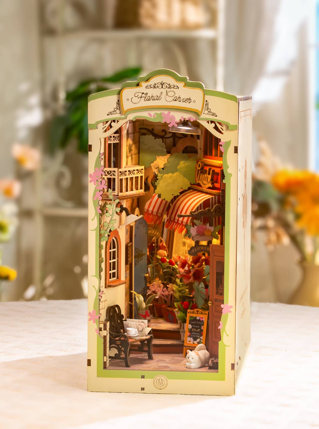 Hands Craft DIY Book Nook Kit: Floral Corner with Dust Cover Kawaii Gifts