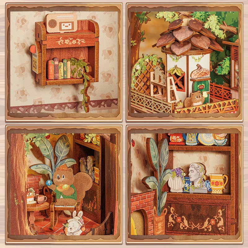 Hands Craft DIY Book Nook Kit: Squirrel Collector with Dust Cover Kawaii Gifts