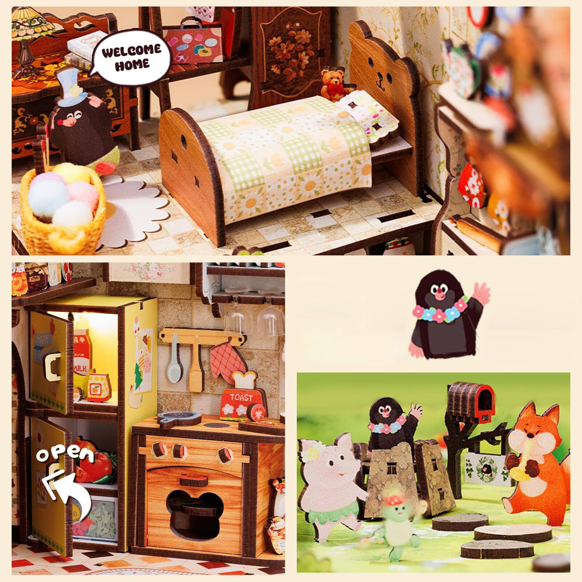 Hands Craft DIY Book Nook Kit: Mole's Apartment with Dust Cover Kawaii Gifts 810101581229