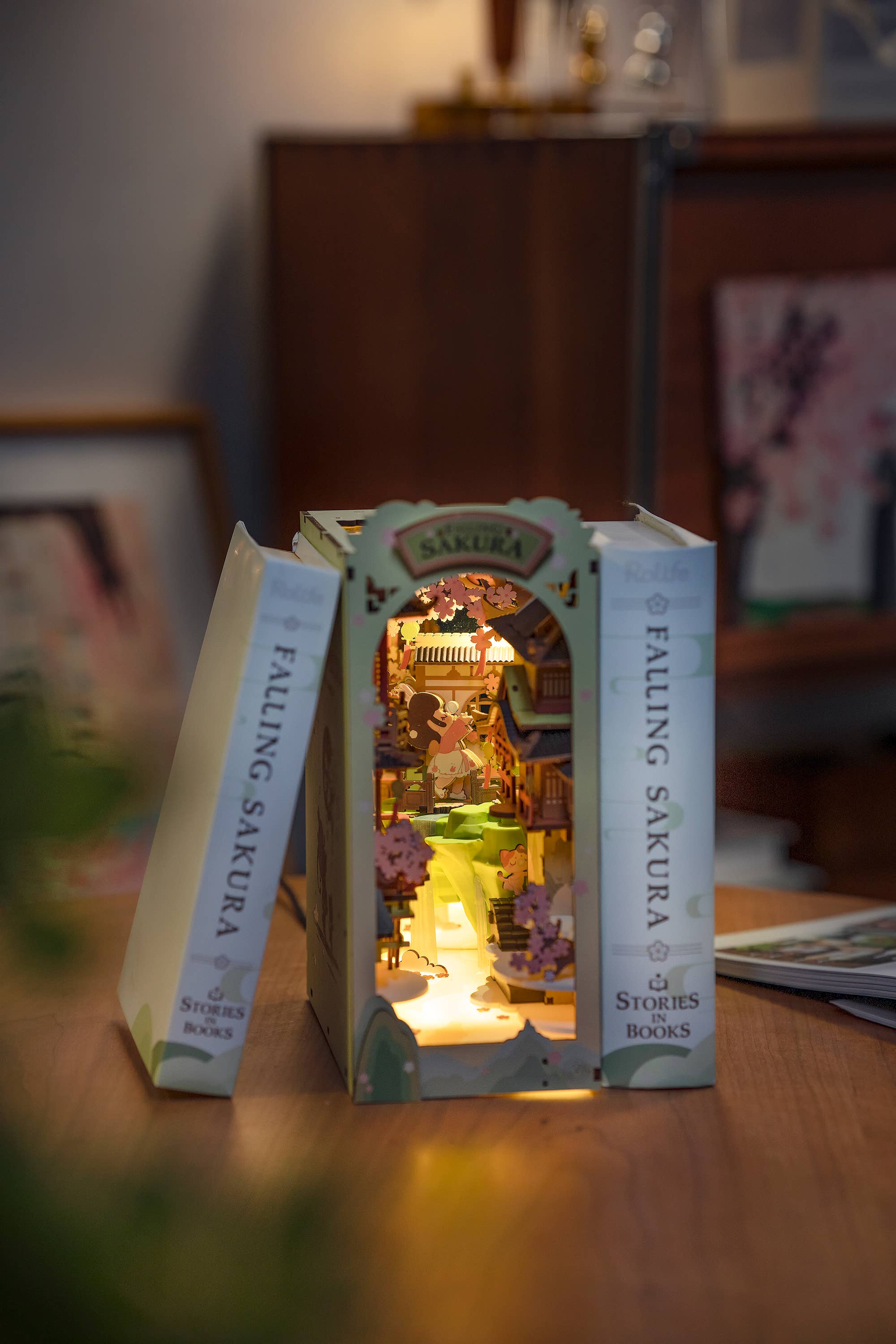 Hands Craft DIY Miniature House Book Nook Kit: Falling Sakura Kawaii Gifts