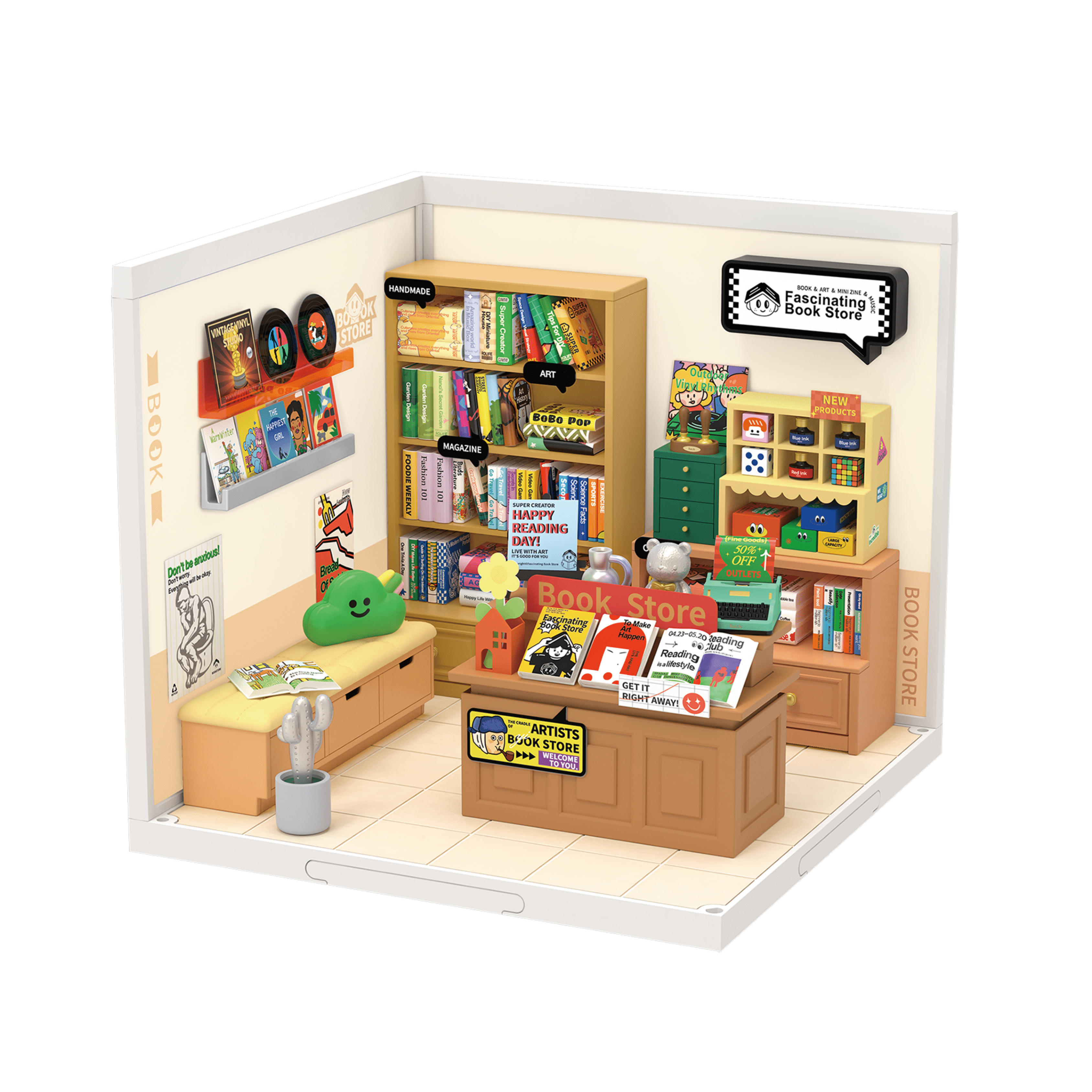 Hands Craft DIY Miniature House Kit: Fascinating Book Store Kawaii Gifts