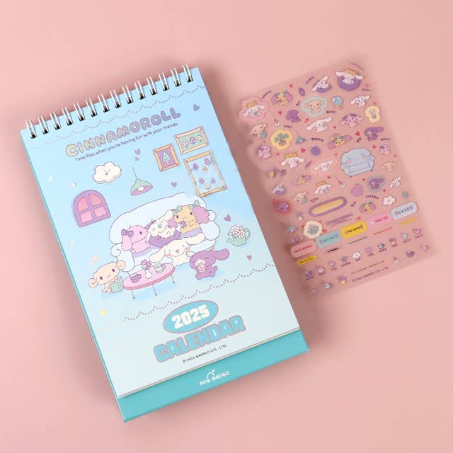 K-Wonderland Sanrio Charaters 2025 Desk Calendar Planner with Sticker Cinnamoroll Kawaii Gifts