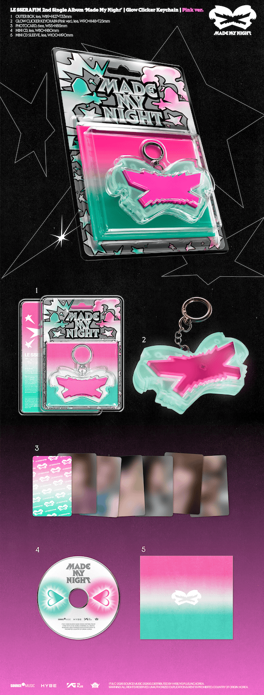 Kai Media LE SSERAFIM - 2nd Single Album 'Made My Night' (Glow Clicker Keychaim Ver.) [ONE PER PERSON] Kawaii Gifts