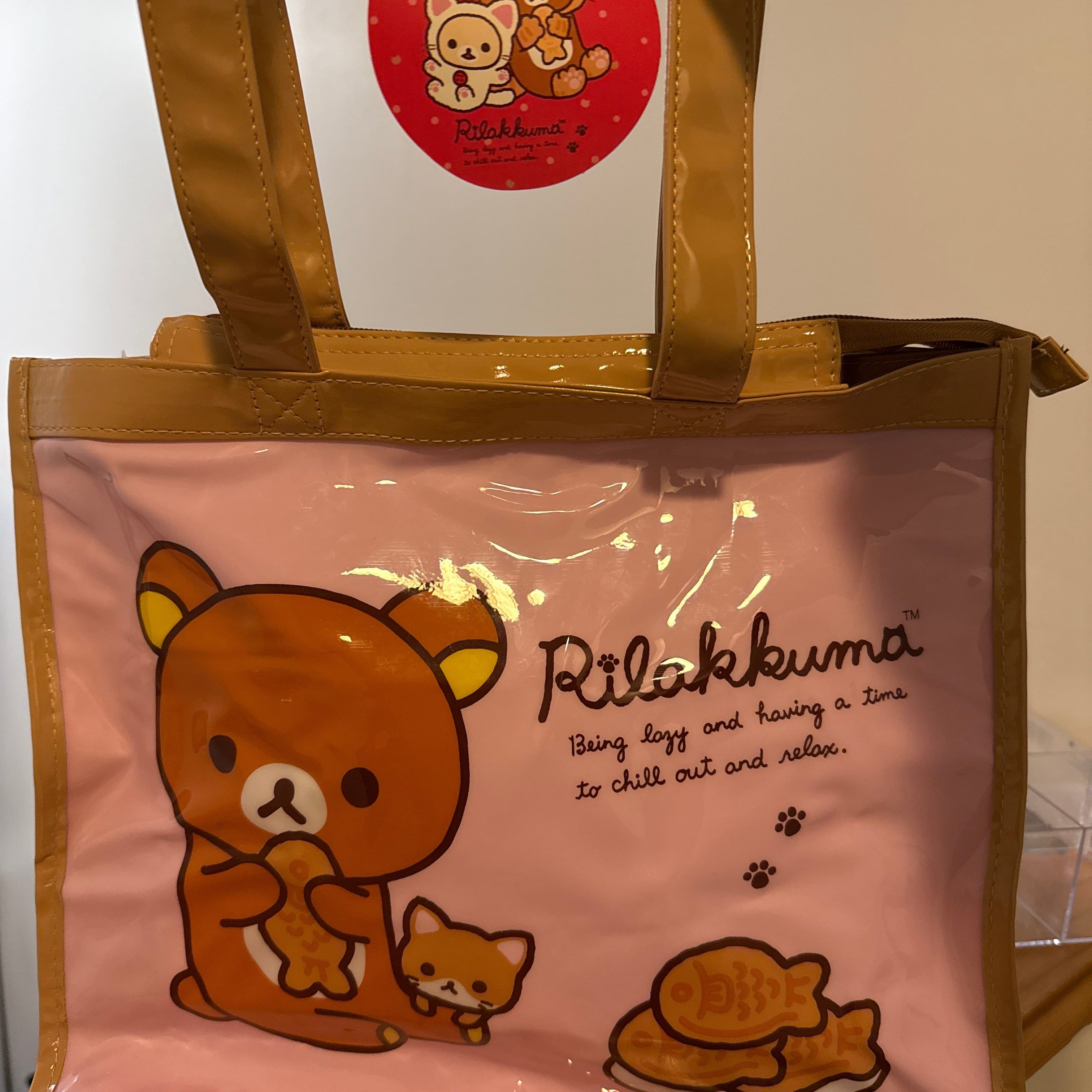 Kawaii Import San-X Rilakkuma Cat Pink Vinyl Tote Kawaii Gifts 4949827847312