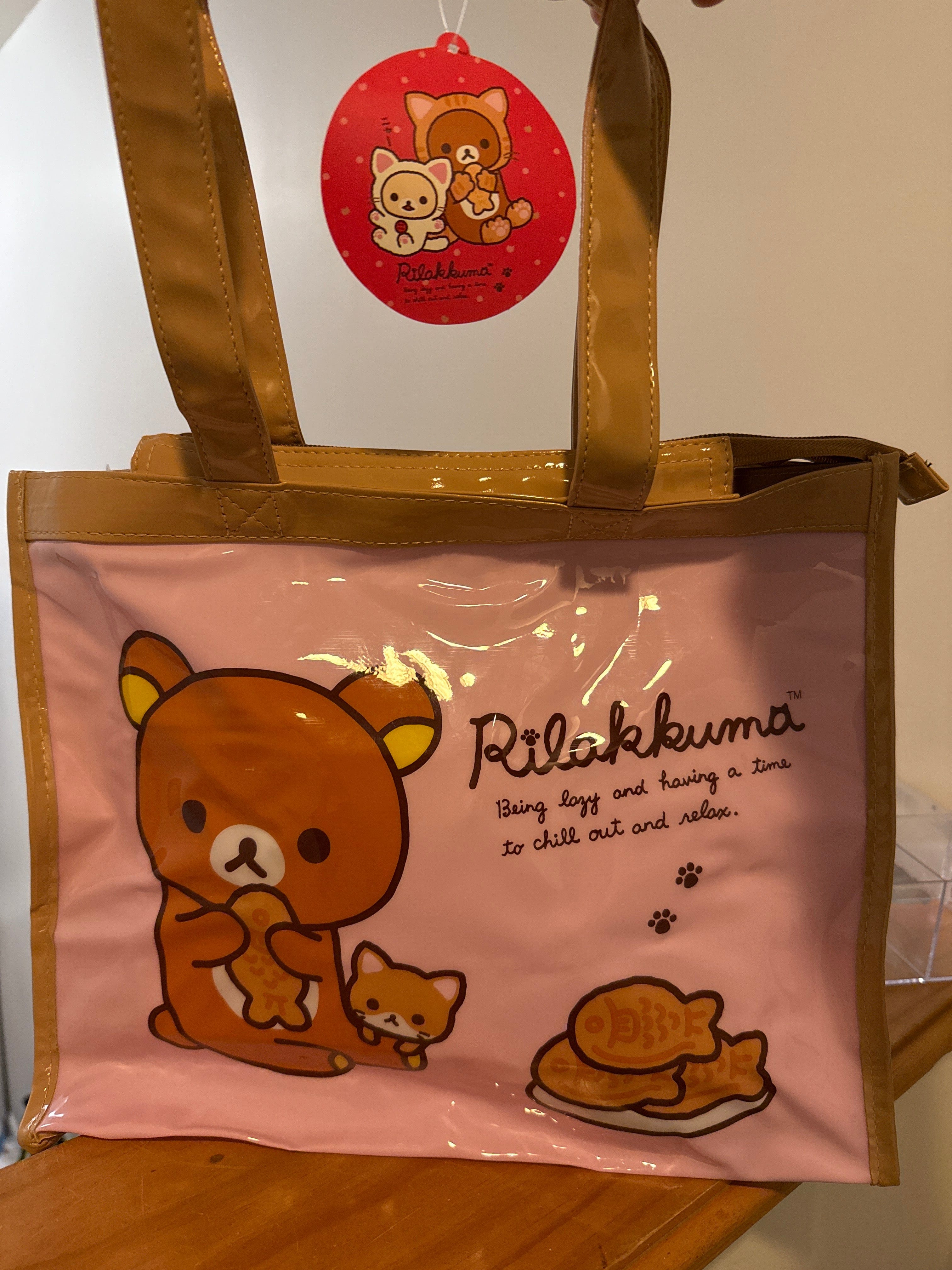 Kawaii Import San-X Rilakkuma Cat Pink Vinyl Tote Kawaii Gifts 4949827847312