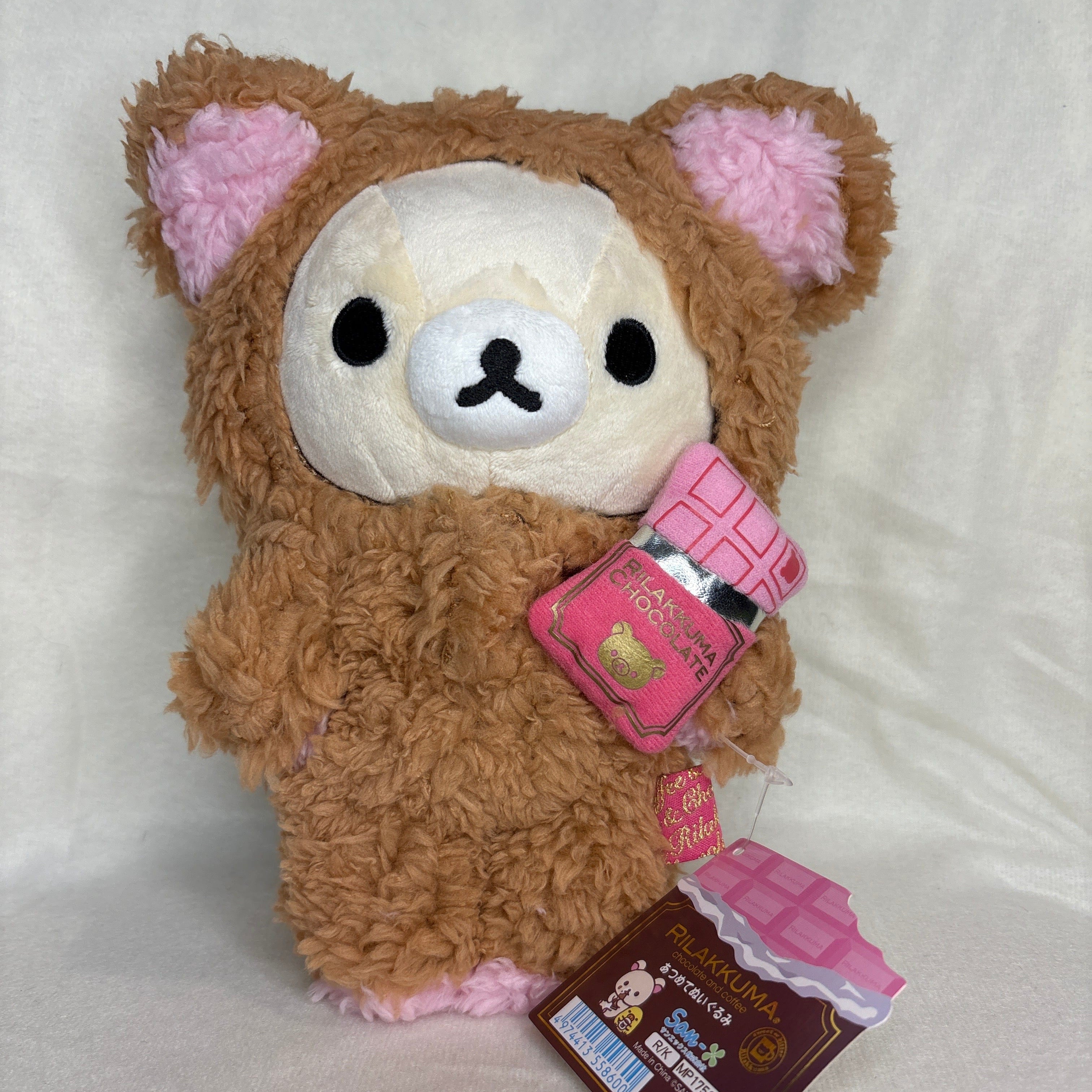 Kawaii Import Rilakkuma Chocolate and Coffee 7.5" Little Bear in Cat Costume with Chocolate Bar Kawaii Gifts 4974413558600