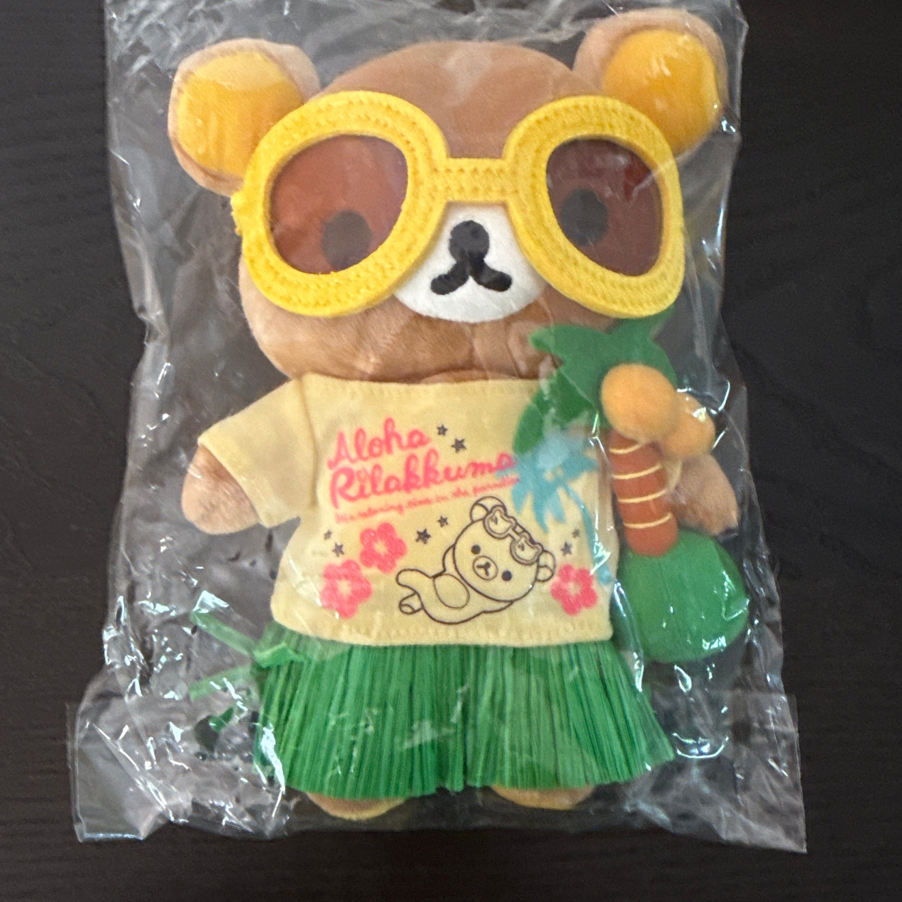 Kawaii Import San-X Aloha Rilakkuma Paradise in Hawaii 8.2" Relax Bear with Hula Skirt and Movable Sunglasses (2013) Kawaii Gifts 4974413590464