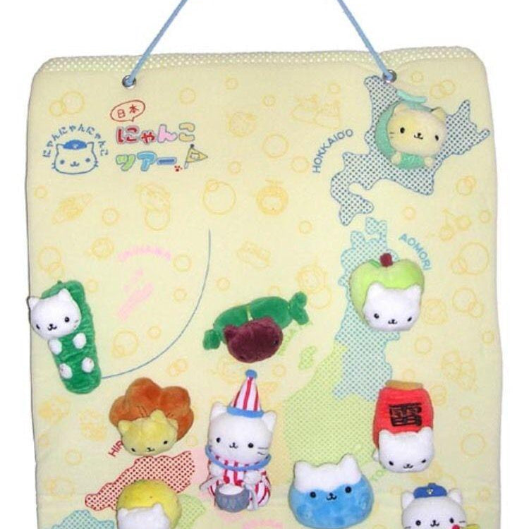 Kawaii Import San-X Nyan Nyan Nyanko Japan Map 11 Plush Set with Board Kawaii Gifts 4974413425025