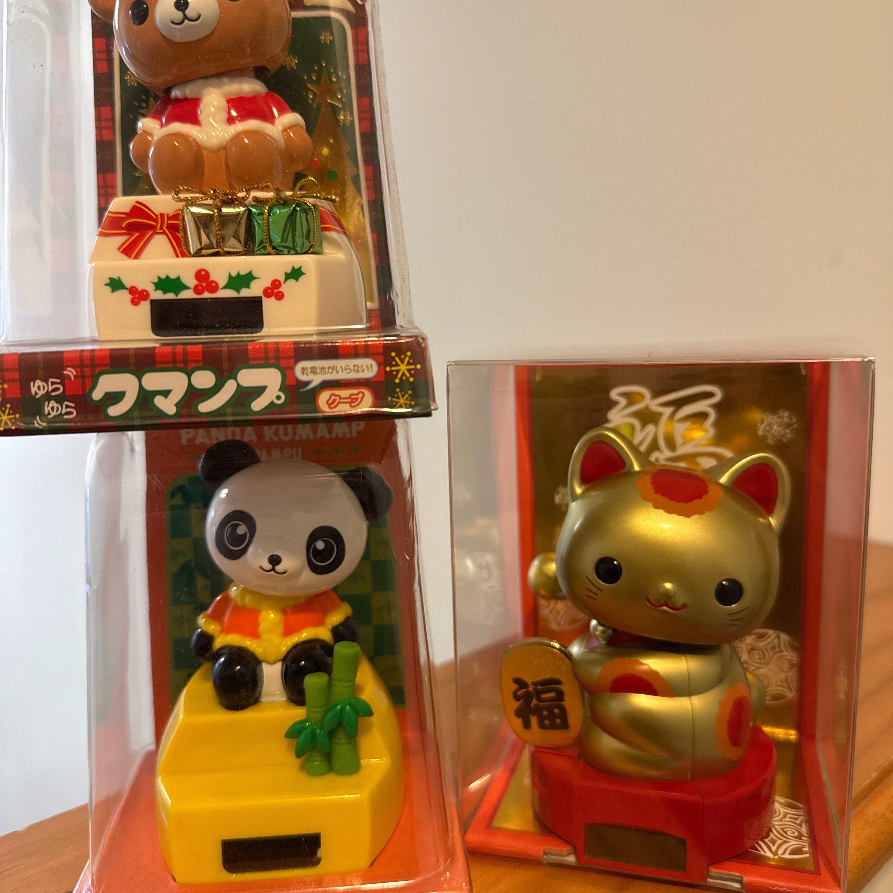 Kawaii Import Kawaii Panda Xmas Bear and Lucky Cat Solar Powered Bobble Heads Kawaii Gifts