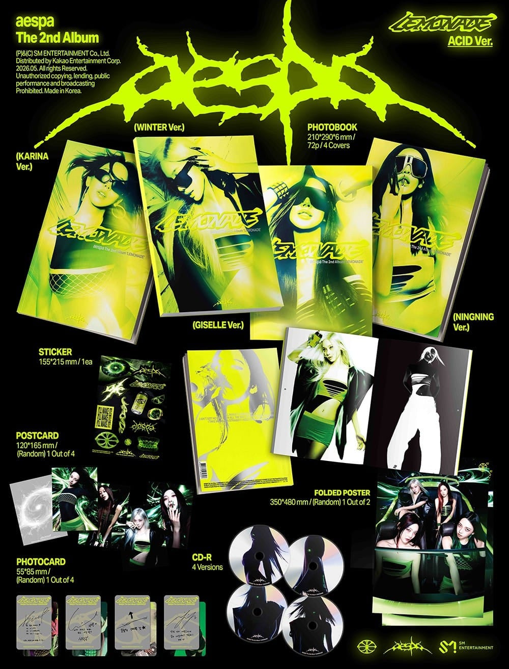Korea Pop Store aespa - The 2nd Album [Lemonade] (Acid Ver.) Kawaii Gifts 8804775469848