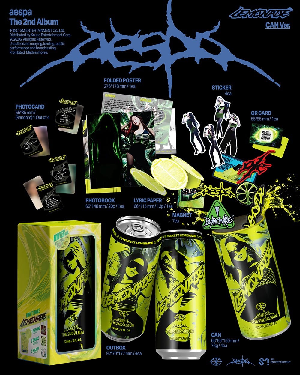 Korea Pop Store aespa - The 2nd Album [Lemonade] (Can Ver.) Kawaii Gifts 8804775469879