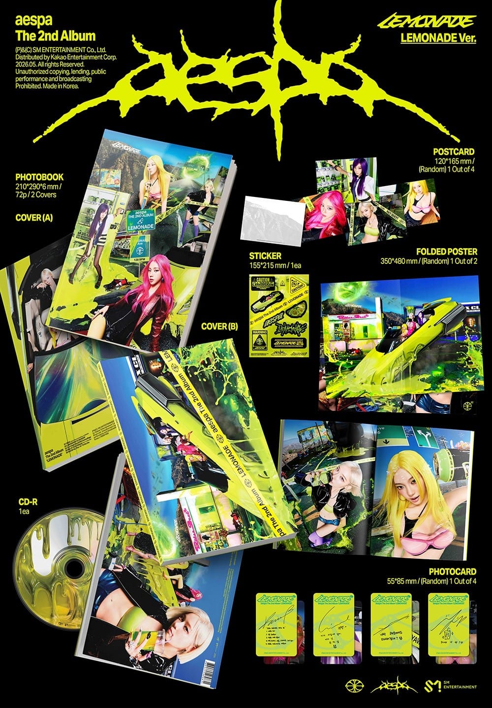 Korea Pop Store aespa - The 2nd Album [Lemonade] (Lemonade Ver.) Kawaii Gifts 8804775469831