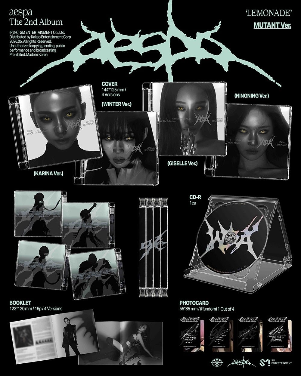 Korea Pop Store aespa - The 2nd Album [Lemonade] (Mutant Ver.) Kawaii Gifts 8804775469862