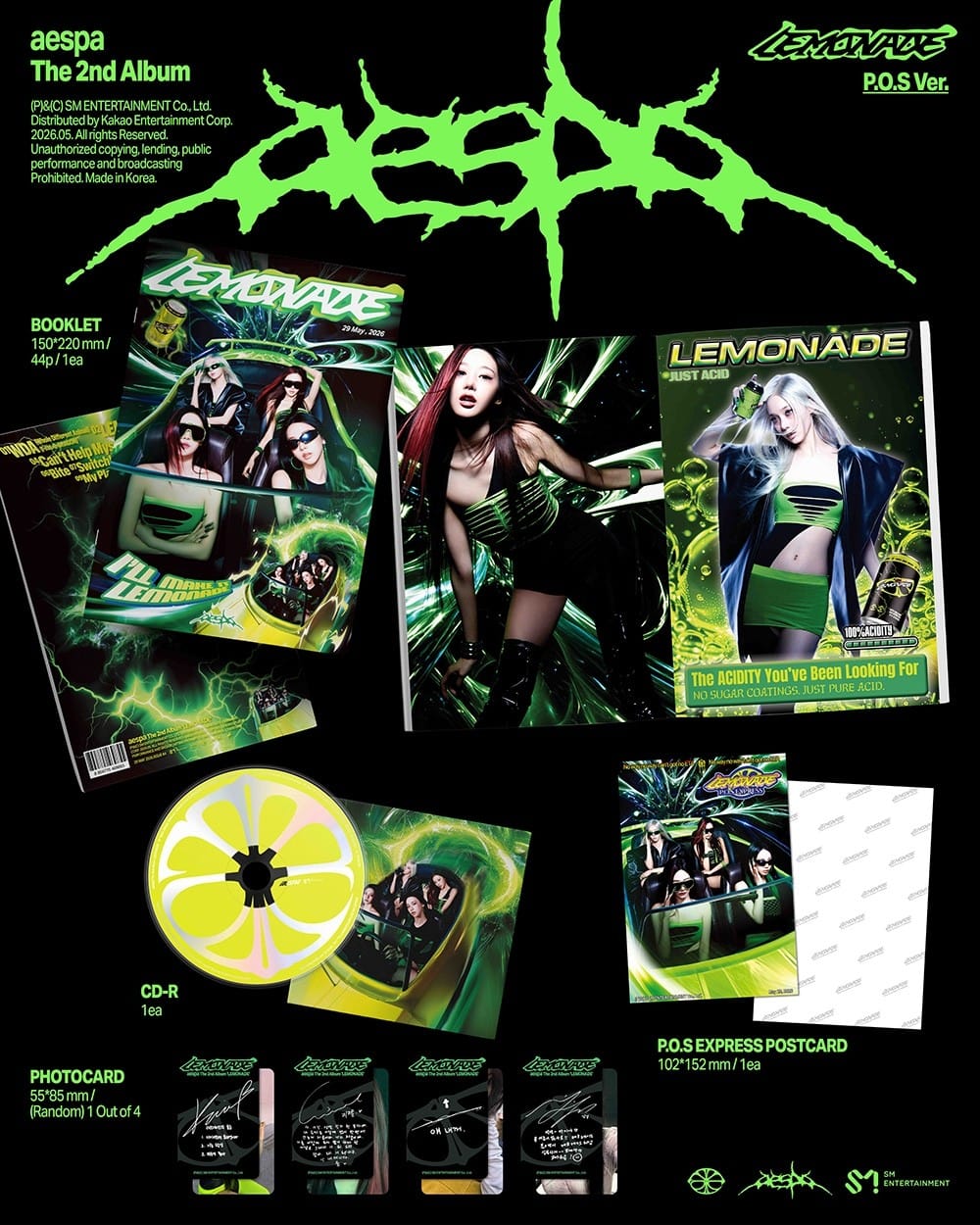 Korea Pop Store aespa - The 2nd Album [Lemonade] (P.O.S Ver.) Kawaii Gifts 8804775469855