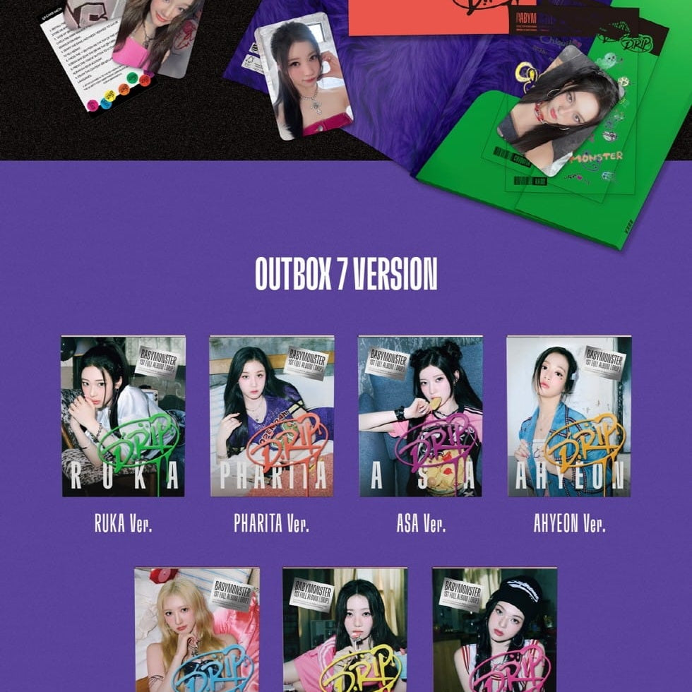 Korea Pop Store BABYMONSTER - 1st Full Album [Drip] YG Tag Albums Ver. Kawaii Gifts