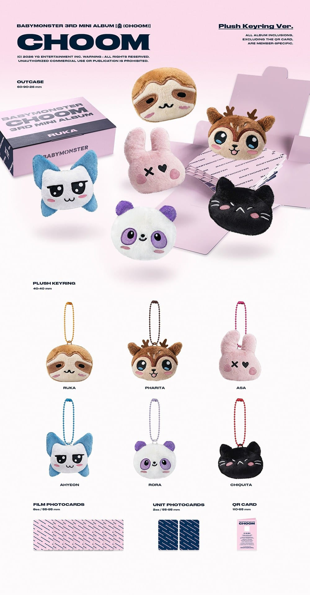 Korea Pop Store BABYMONSTER - 3rd Mini Album [Choom] Plush Keyring Ver. Kawaii Gifts