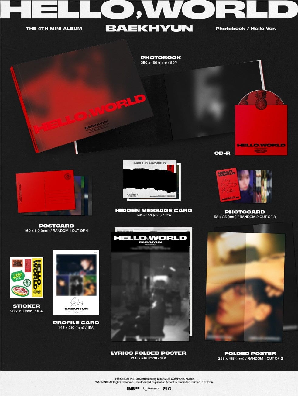 Korea Pop Store BAEKHYUN - [Hello, World] (4th Mini Album) (Photobook Ver.) Kawaii Gifts