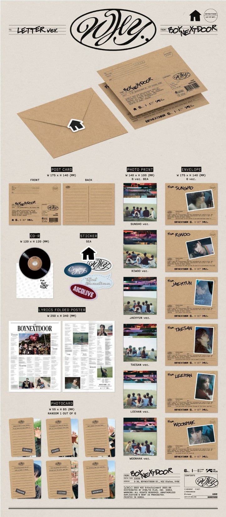 Korea Pop Store BOYNEXTDOOR - 1st EP 'Why..' (Letter Ver.) Kawaii Gifts 8809929745519