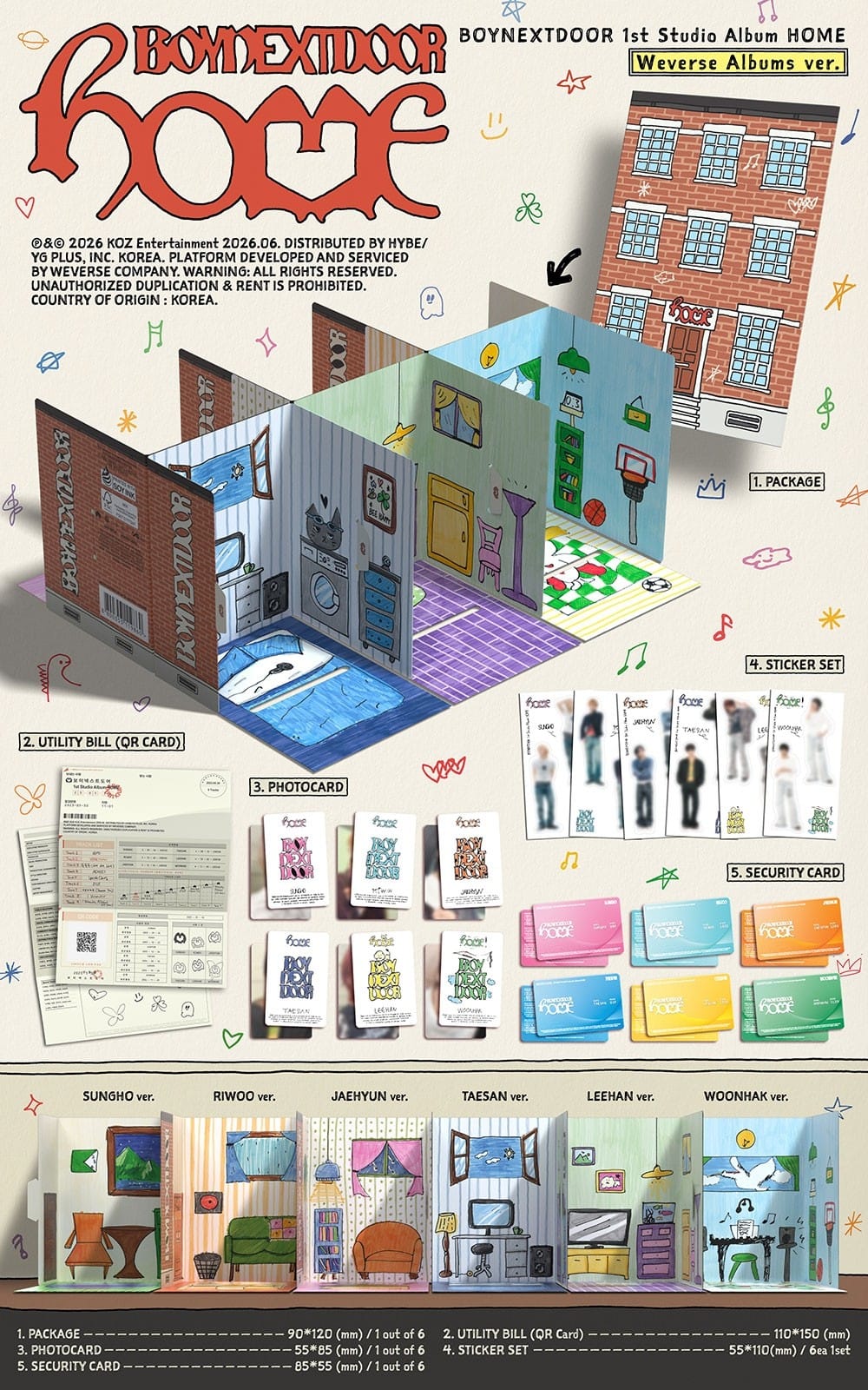 Korea Pop Store BOYNEXTDOOR - 1st Studio Album [Home] (Weverse Albums Ver.) Kawaii Gifts 8800353119860